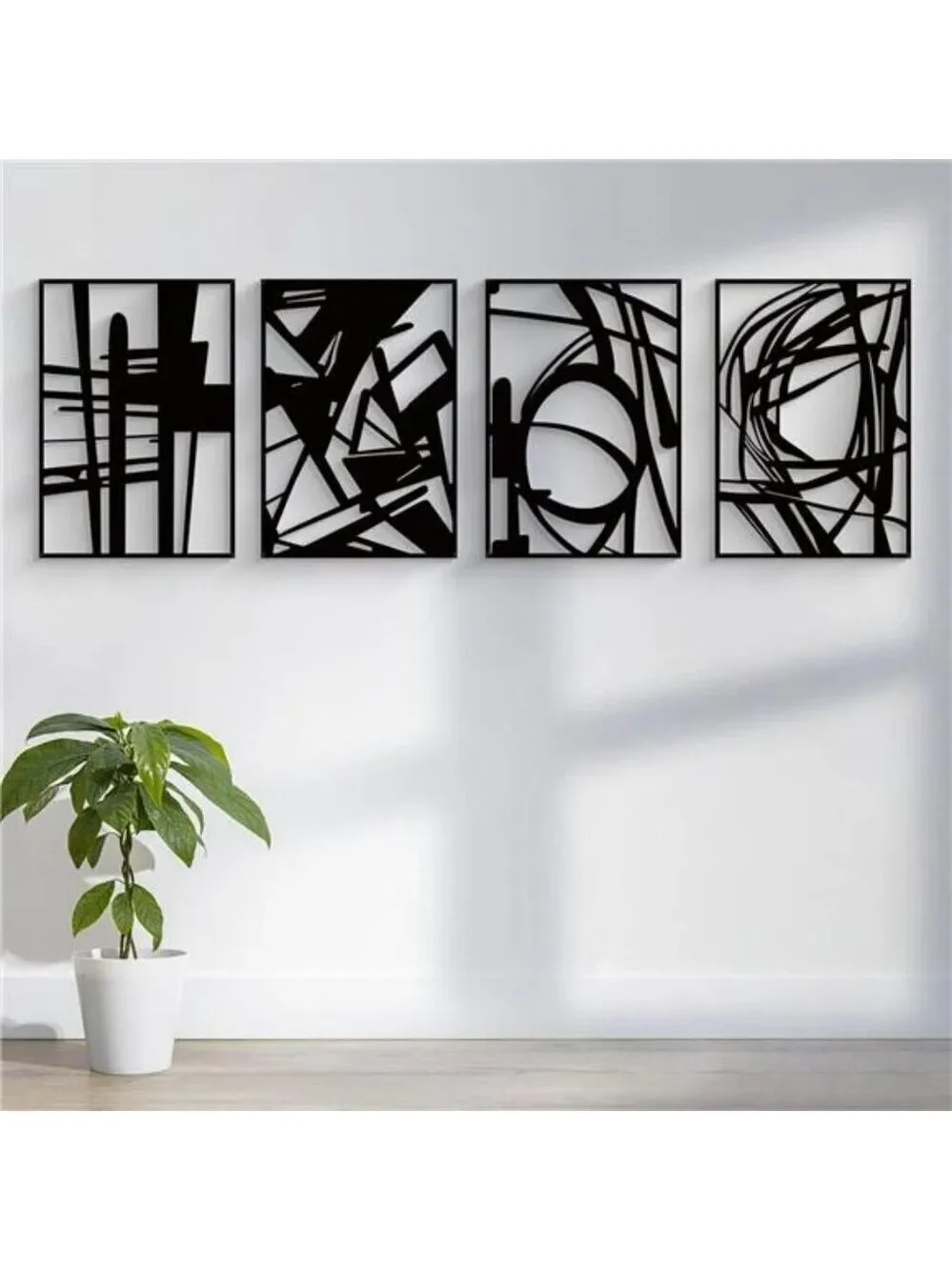 Glamativity Metal Wall Art Set Black Abstract 3D Line Decor for Home Room